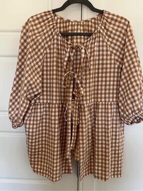 The Lullaby Club Florence Smock Top Caramel Gingham XS